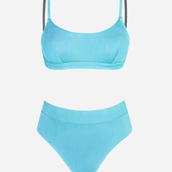 CUPSHE SEA BLUE RIBBED SCOOP NECK HIGH WAIST BIKINI SET SIZE MEDIUM NWT - Picture 4 of 10